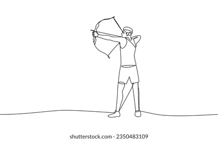 Continuous line drawing of archery, competition. Vector linear illustration, black outline