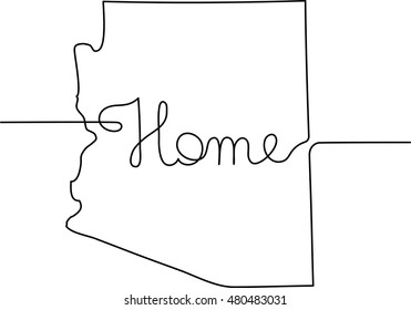 continuous line drawing of Arizona home sign