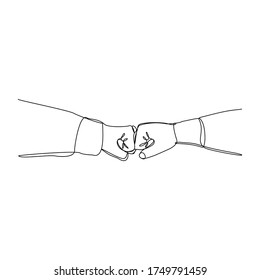 Continuous line drawing of arm hands fist bump. vector illustration
