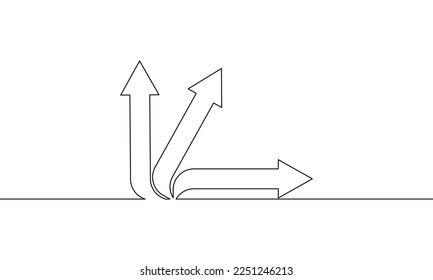 Dibujo continuo de línea de flecha. Flechas hacia arriba y hacia la derecha, crecimiento del negocio, gráfico de barras, objeto una línea, arte de una sola línea, ilustración vectorial