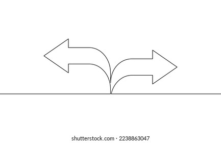 Dibujo continuo de línea del icono de negocio de flecha. Izquierda y derecha. Objeto de una línea, arte de una sola línea, ilustración vectorial