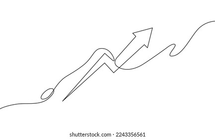 Dibujo continuo de línea del icono de negocio de flecha. Esquema de flecha arriba, símbolo de signo de crecimiento de negocio, gráfico de barras. Objeto de una línea, arte de una sola línea, ilustración vectorial