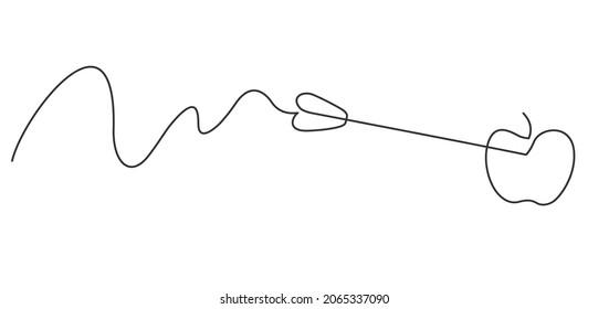 Continuous line drawing of arrow in center of apple. Template for your design works. Vector illustration.