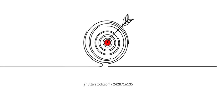 Continuous line drawing of arrow in center of target. Template for your design works. Vector illustration.