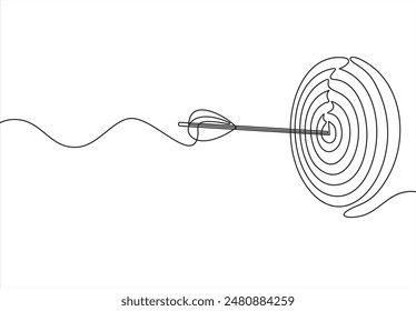 Continuous line drawing of arrow in center of target. Template for your design works. Vector illustration.	