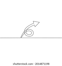 Continuous line drawing of arrow, circle design, object one line, single line art, vector illustration