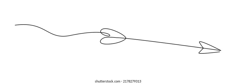 Continuous line drawing arrow. Flying shaft symbol. Target arrow. Vector illustration isolated on white.