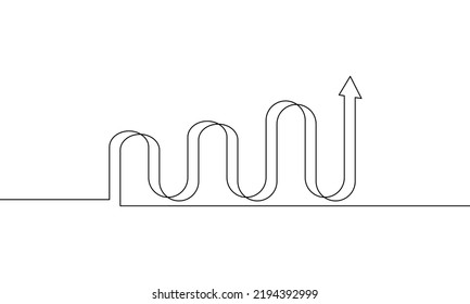 Continuous line drawing of arrow up with graph, bar chart, business growth, object one line, single line art, vector illustration