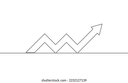 Continuous line drawing of arrow, growth up business, bar chart, object one line, single line art, vector illustration