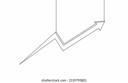 Continuous line drawing of arrow icon, business growth, object one line, single line art, background vector illustration