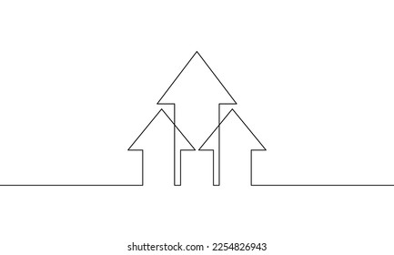 Continuous line drawing of arrow. arrow up icon. Growth graph business, bar chart, object one line, single line art vector illustration