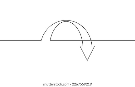 Dibujo continuo de línea del icono de flecha. Gráfica abajo. Flecha abajo. Gráfico de barras. Objeto de una línea, arte de una sola línea, ilustración vectorial