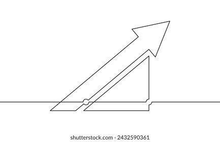 Continuous line drawing of arrow up icon business. Illustration vector of growth graph. Single line art of bar chart. Object one line of increasing arrow