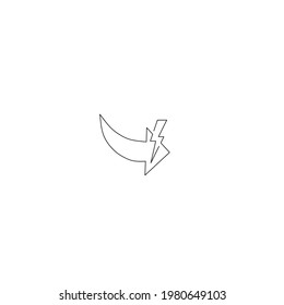 Continuous line drawing of arrow with lightning, object one line, single line art, vector illustration