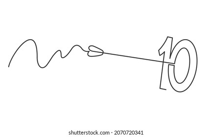 Continuous line drawing of arrow in namber ten. Template for your design works. Vector illustration.