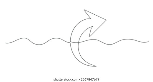 Dibujo de línea continua de flecha. Una línea Flecha apuntando a la derecha, ilustración de arte de línea abstracta	