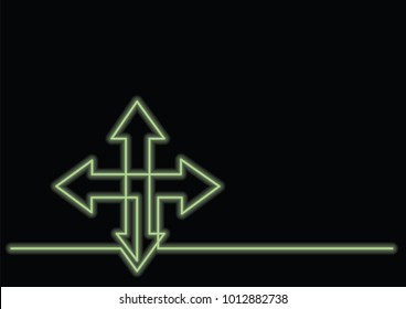 continuous line drawing of arrow with neon vector effect