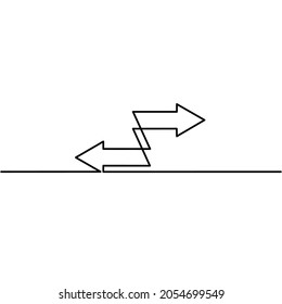 Continuous line drawing of arrow, object one line, single line art, business template, 3d, vector illustration