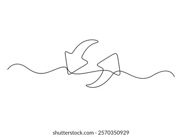 Continuous line drawing of arrow. Arrow pointing up and down. Business growth icon, for banner, template, web, app, poster. Vector illustration