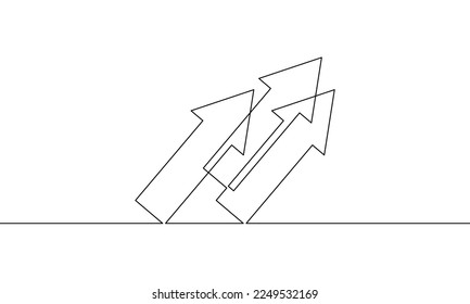 Durchgehende Zeilenzeichnung des Pfeils. Steigende Pfeile. Objekt eine Linie, einzelne Linie Kunst, Vektorgrafik