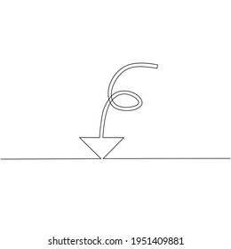 Continuous line drawing of arrow, spiral design, onel line object, single line art, vector illustration