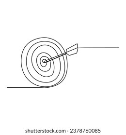 Continuous line drawing arrow and target. One simplicity style. Vector illustration isolated on white background. Minimalist design handdrawn.