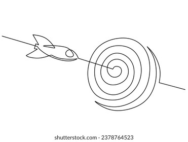 Continuous line drawing arrow and target. One simplicity style. Vector illustration isolated on white background. Minimalist design handdrawn.
