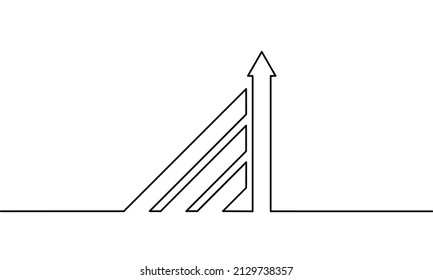 Continuous line drawing of arrow up, business growth graph, object one line, single line art, vector illustration