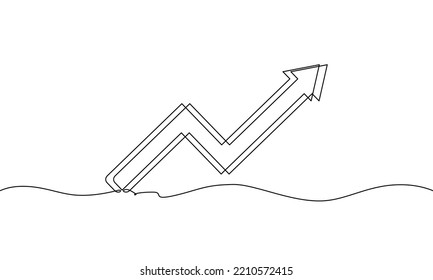 Dibujo continuo de líneas de flecha hacia arriba, gráfico de crecimiento del negocio 3d, gráfico de barras, objeto una línea, arte de una sola línea, ilustración vectorial