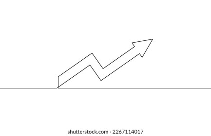 Durchgehende Linienzeichnung des Pfeils nach oben. Wachstum der Unternehmen. Balkendiagramm-Symbol. Grafik-Umriss. Objekt eine Linie, einzelne Linie Kunst, Vektorgrafik