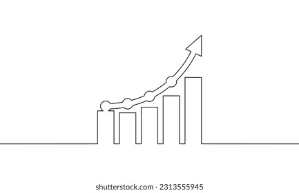 Continuous line drawing of arrow up. Illustration vector of graph. Business growth icon. Bar chart, object one line, single line art