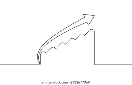 Continuous line drawing of arrow up. Illustration vector of graph. Business growth. Bar chart. Hand drawn. Object one line. Single art
