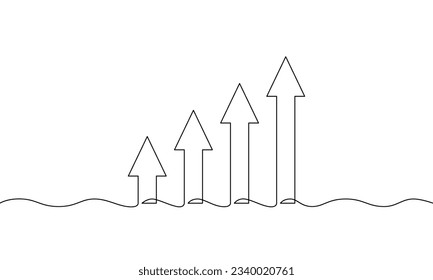 Continuous line drawing of arrow up. Illustration vector of graph. Bar chart business icon. Object one line. Single line art