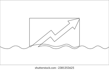 Dibujo continuo de la línea de flecha hacia arriba. Vector de ilustración de flecha en aumento. Gráfico de barras. Icono de crecimiento empresarial. Objeto una línea. Arte de una sola línea