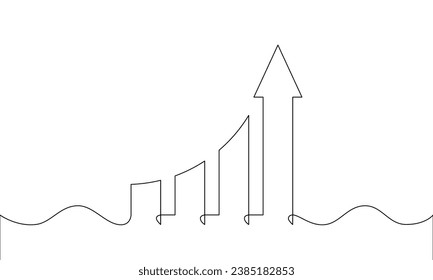 Continuous line drawing of arrow up. Bar chart one line. Illustration vector of graph. Business growth. Object one line. Single line art