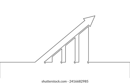 Durchgehende Linienzeichnung des Pfeils nach oben. Die Kunst des Aufsteigens des Pfeils. Illustrationsvektor des Graphensymbols. Die Unternehmen wachsen in einer Linie. Balkendiagramm