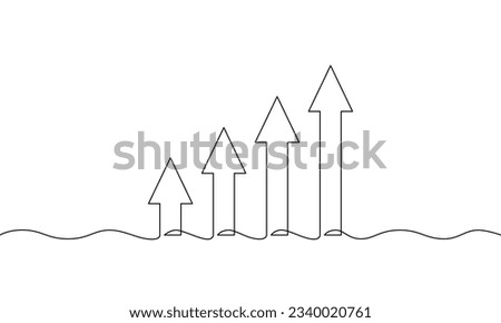 Continuous line drawing of arrow up. Illustration vector of graph. Bar chart business icon. Object one line. Single line art
