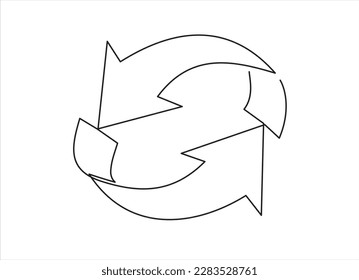 continuous line drawing of arrows  in a circle isolated over white background