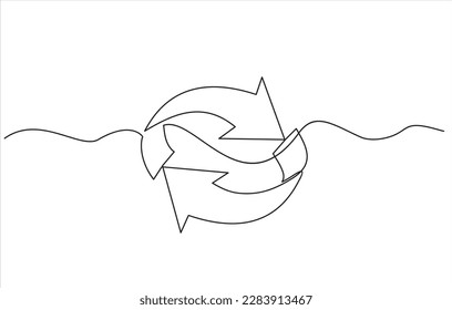 continuous line drawing of arrows  in a circle isolated over white background