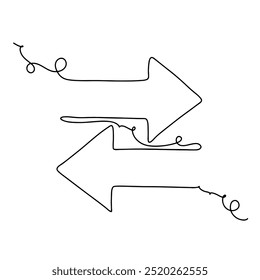 Sinal de setas de desenho de linha contínua isolado no fundo png transparente. Ilustração vetorial