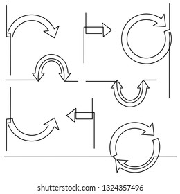 continuous line drawing of arrows. Arrows vector collection