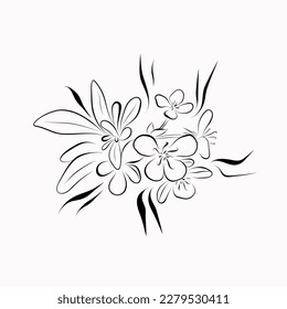 Continuous line drawing. line art apple blossom Vector Minimalistic