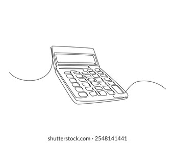 Continuous line drawing art of calculator accounting tool. Calculator in single line draw with active stroke.
