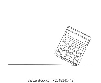 Continuous line drawing art of calculator accounting tool. Calculator in single line draw with active stroke.