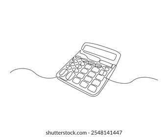 Continuous line drawing art of calculator accounting tool. Calculator in single line draw with active stroke.