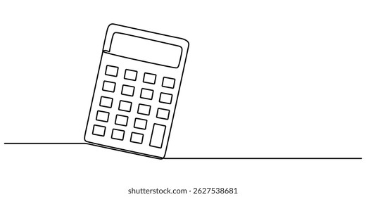 Continuous line drawing art of calculator accounting tool. Calculator in single line draw with active stroke, Back to school. technology education. Icon one line, single line art, vector illustration.