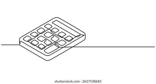 Continuous line drawing art of calculator accounting tool. Calculator in single line draw with active stroke, Back to school. technology education. Icon one line, single line art, vector illustration.