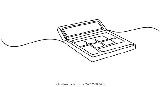 Continuous line drawing art of calculator accounting tool. Calculator in single line draw with active stroke, Back to school. technology education. Icon one line, single line art, vector illustration.