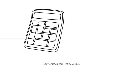Continuous line drawing art of calculator accounting tool. Calculator in single line draw with active stroke, Back to school. technology education. Icon one line, single line art, vector illustration.
