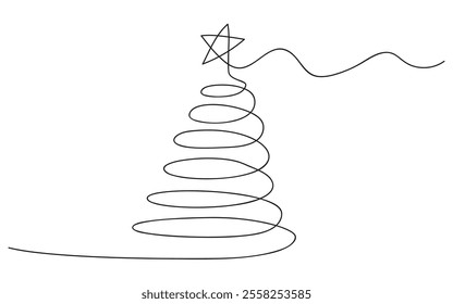 Continuous line drawing art. Christmas tree shape with black line for holiday, celebration, festival, illustration and element